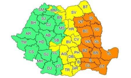 Cod portocaliu de vreme severă! Zeci de județe din România vor fi afectate de ploi și grindină