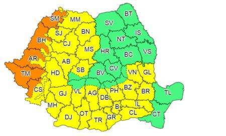Cod galben și portocaliu de vreme severă în România