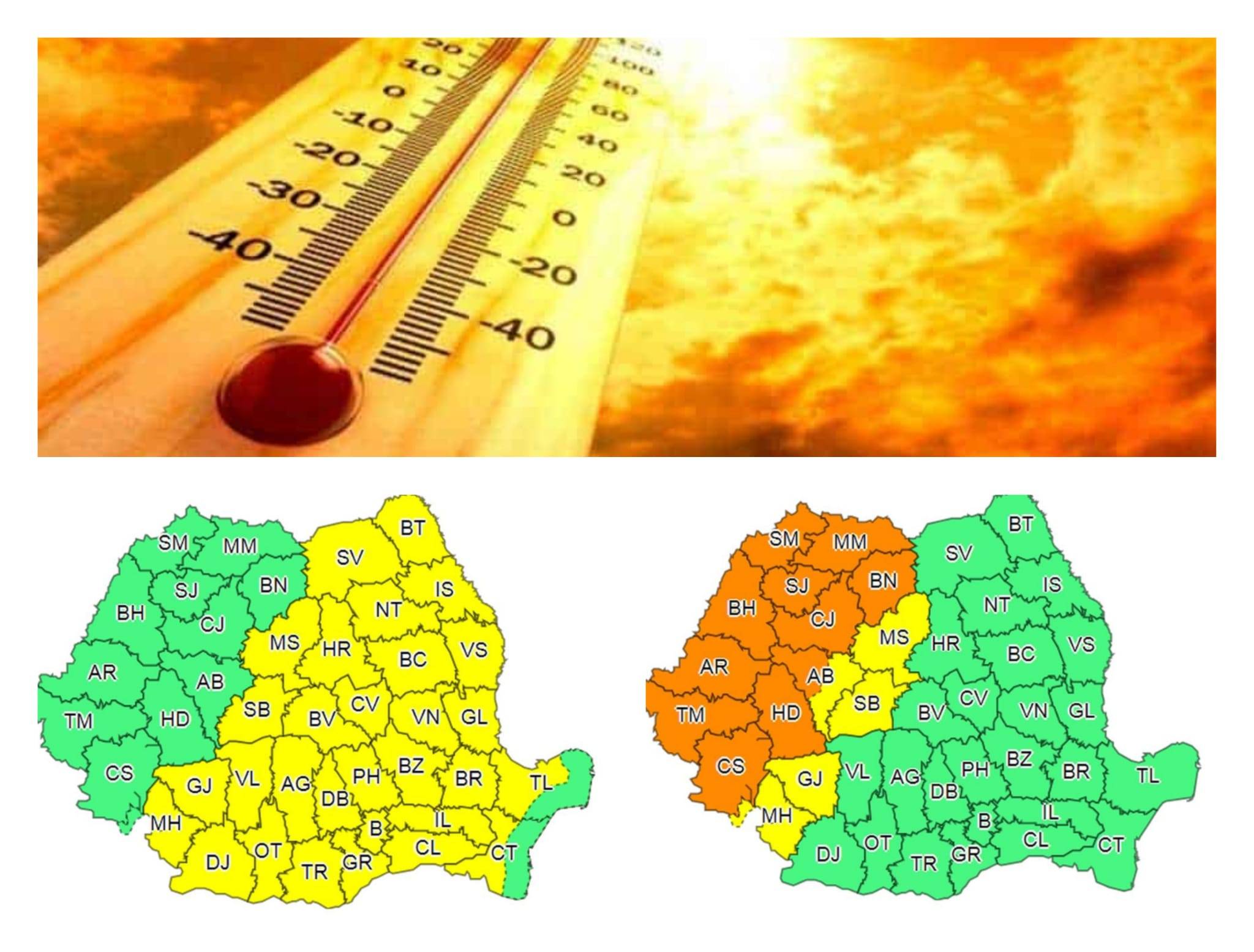 Cod portocaliu și galben de vreme severă, în România. Urmează zile cu ploi, caniculă și vijelii