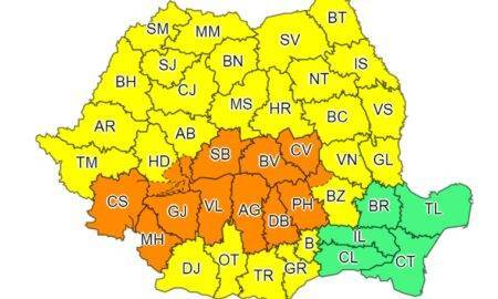 România, sub cod galben și portocaliu de vreme severă