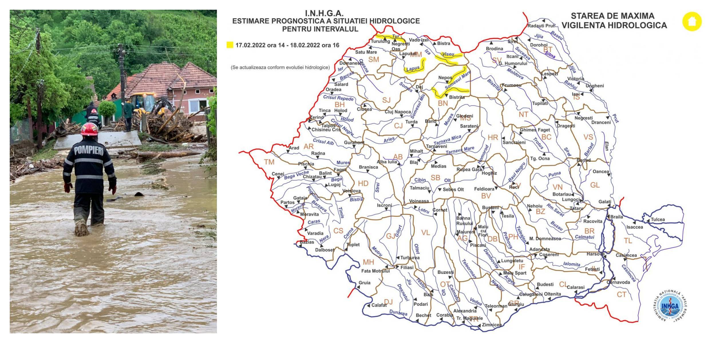 Avertizare INGHA. Cod galben de inundații în cinci bazine hidrografice din România