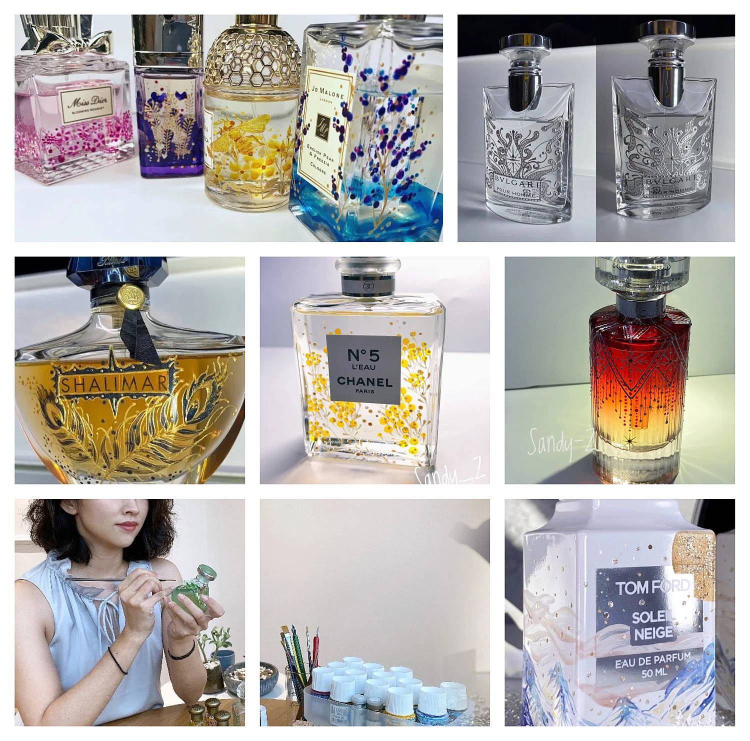 Sandy-Z creează designuri unice pe sticluțele de parfum
