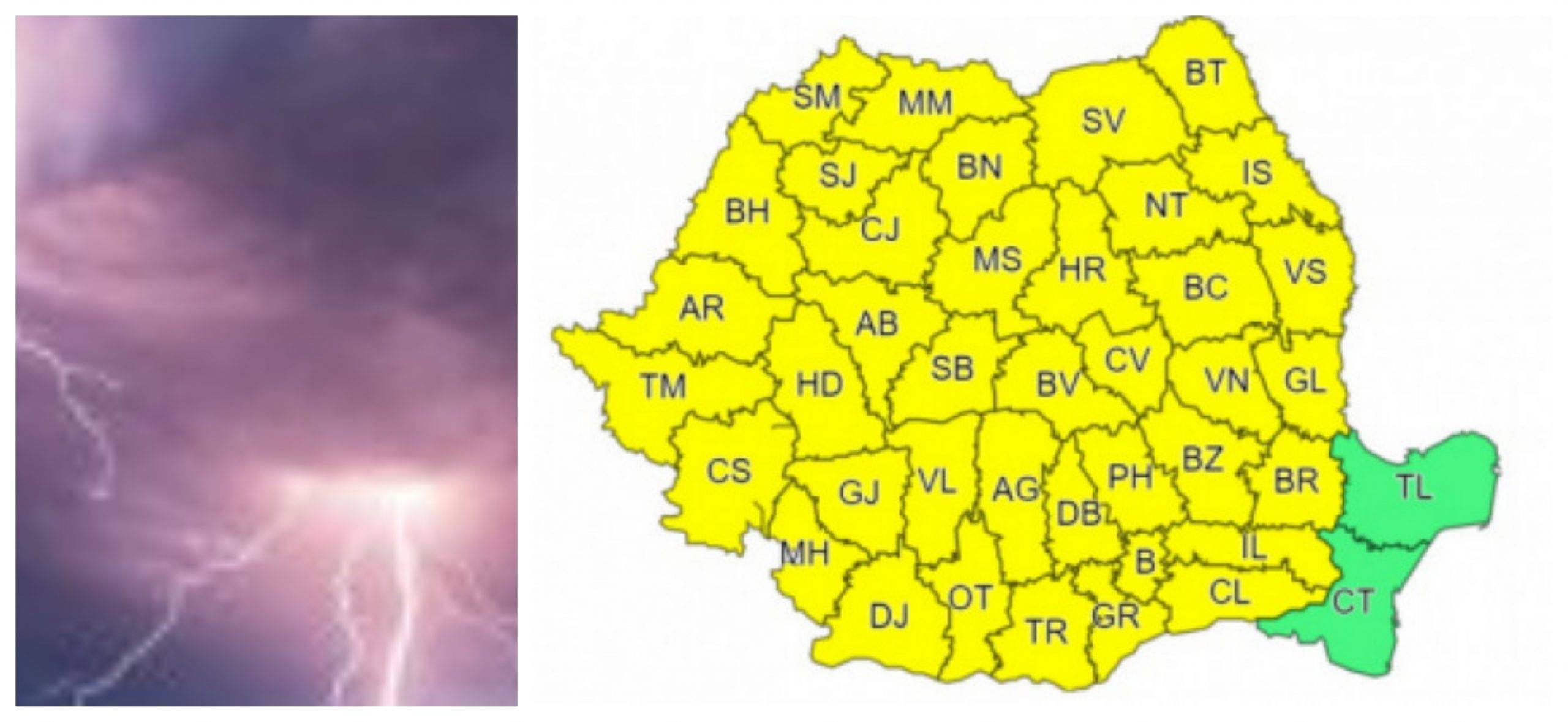 Începând cu 12:00, România este sub cod galben de vreme severă