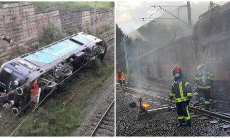 Căile ferate din România, tot mai periculoase. O locomotivă a luat foc în Sinaia, iar alta s-a răsturnat în Hunedoara