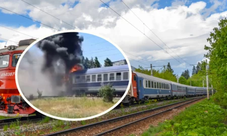 Tren cuprins de flăcări în Cluj, în el se aflau peste 100 de călători