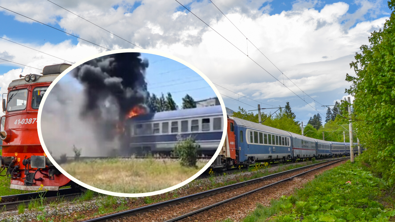 Tren cuprins de flăcări în Cluj, în el se aflau peste 100 de călători