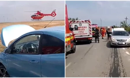 Zece copii implicați într-un accident cu cinci mașini, în Constanța. Elicopterul SMURD, chemat la fața locului