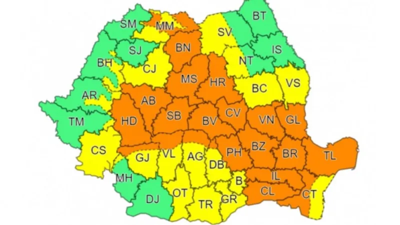 Alertă meteo: Cod portocaliu și cod galben pentru ploi torențiale.