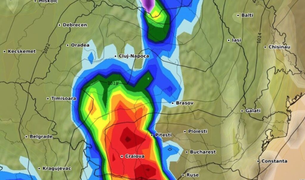 Ciclonul Ashley va lovi România. Care sunt cele mai afectate localități cu precipitații de peste 100 l/mp, unde s-ar putea emite