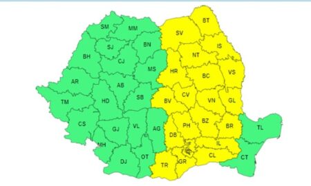 Cod galben de ploi torenţiale și vânt puternic, până duminică seara, în jumătate din ţară. Zonele vizate | HARTĂ