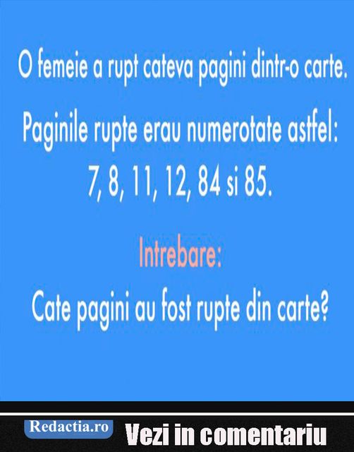 „Problema matematică virală care a pus pe jar internetul: Câte pagini au fost rupte din carte?”